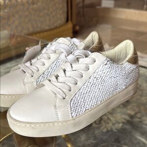 Women's White and Gold Sneakers